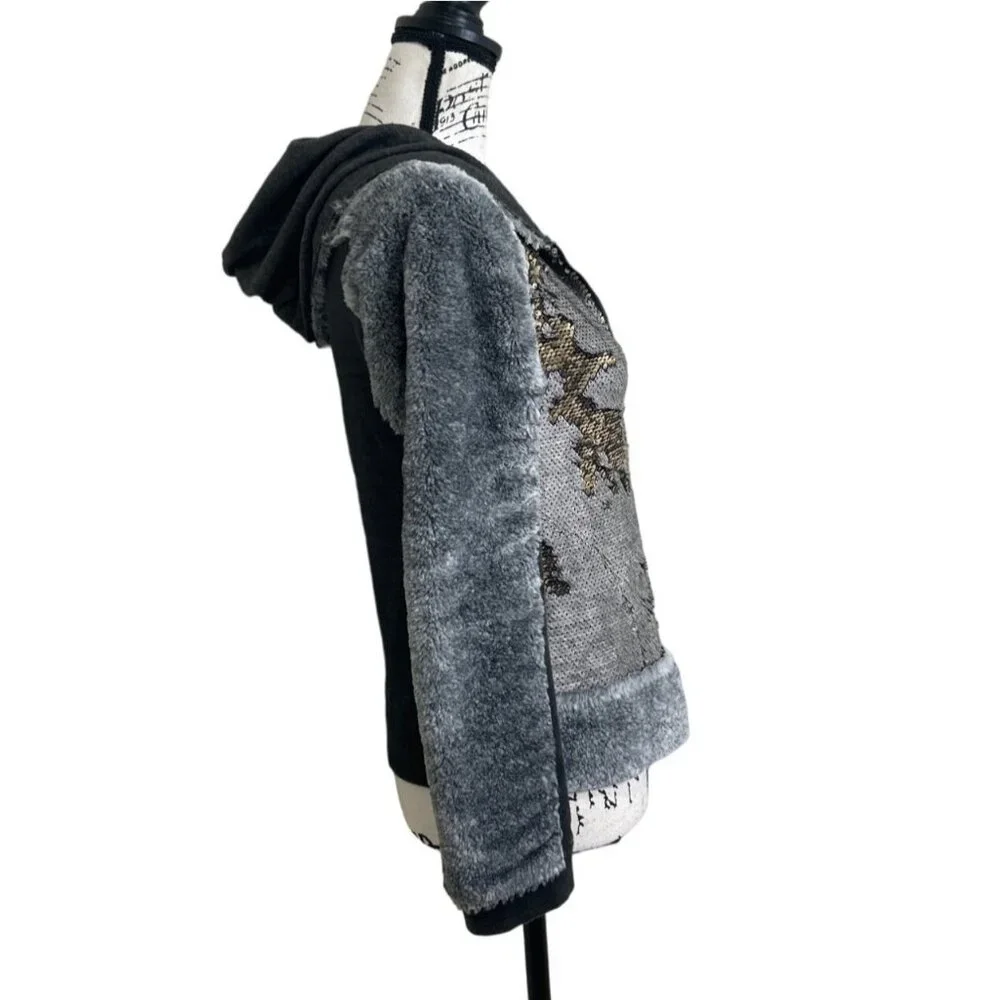 Me & Dee Sequin Gray & Black Hoodie Jacket Made In Italy Size S - Picture 2 of 7